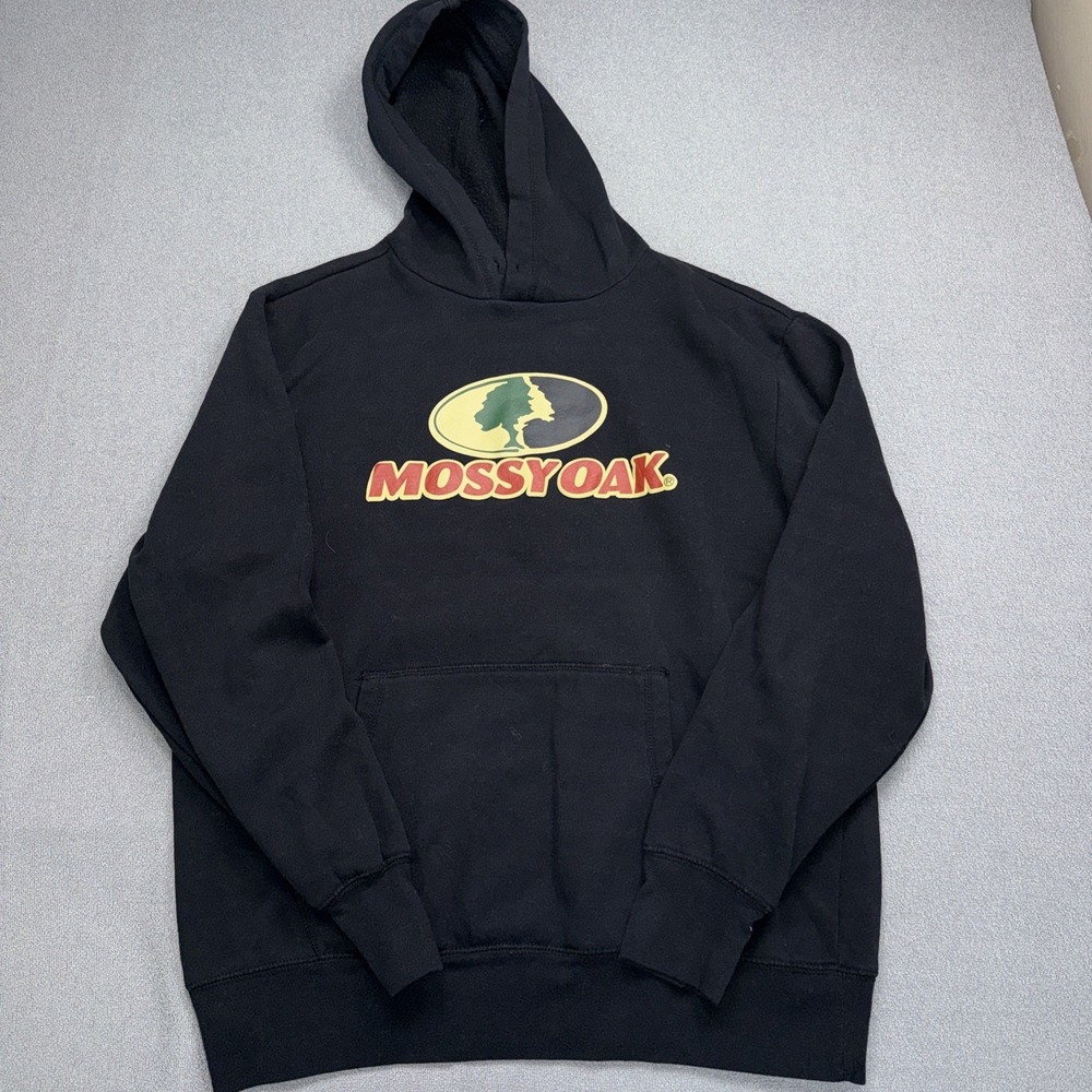Mossy Oak Pullover Hoodie Black With Tree Logo & Hood Size Large